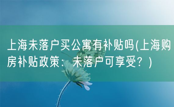 上海未落户买公寓有补贴吗(上海购房补贴政策：未落户可享受？)