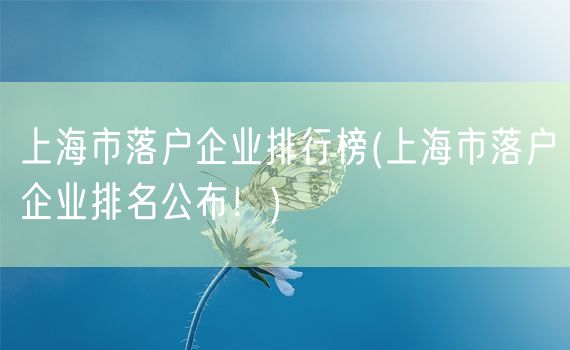 上海市落户企业排行榜(上海市落户企业排名公布！)