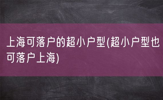 上海可落户的超小户型(超小户型也可落户上海)