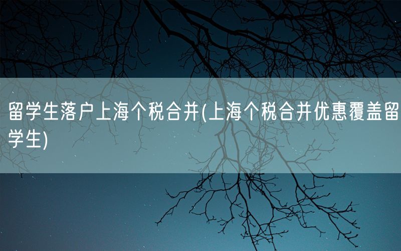 留学生落户上海个税合并(上海个税合并优惠覆盖留学生)