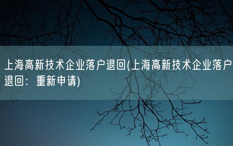 上海高新技术企业落户退回(上海高新技术企业落户退回：重新申请)