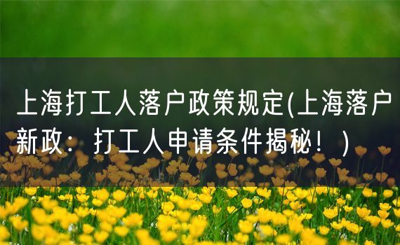 上海打工人落户政策规定(上海落户新政：打工人申请条件揭秘！)