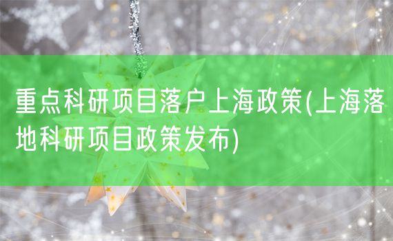 重点科研项目落户上海政策(上海落地科研项目政策发布)