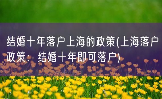 结婚十年落户上海的政策(上海落户政策：结婚十年即可落户)