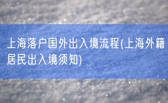 上海落户国外出入境流程(上海外籍居民出入境须知)