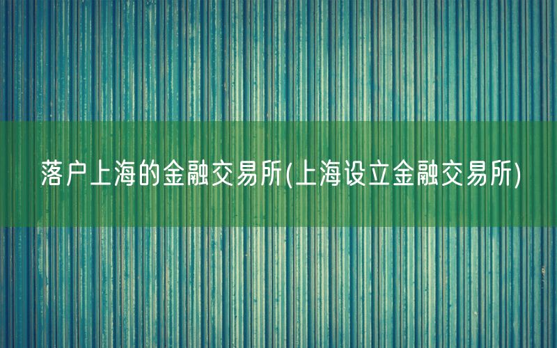 落户上海的金融交易所(上海设立金融交易所)