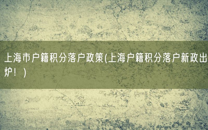 上海市户籍积分落户政策(上海户籍积分落户新政出炉！)