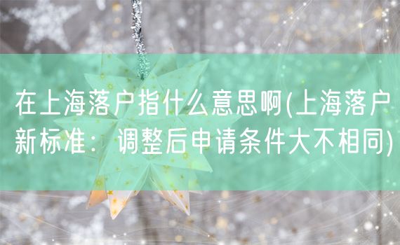 在上海落户指什么意思啊(上海落户新标准：调整后申请条件大不相同)