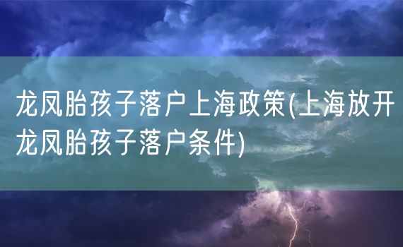 龙凤胎孩子落户上海政策(上海放开龙凤胎孩子落户条件)