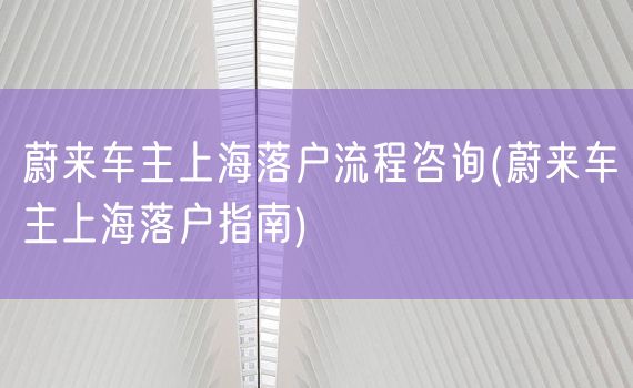 蔚来车主上海落户流程咨询(蔚来车主上海落户指南)