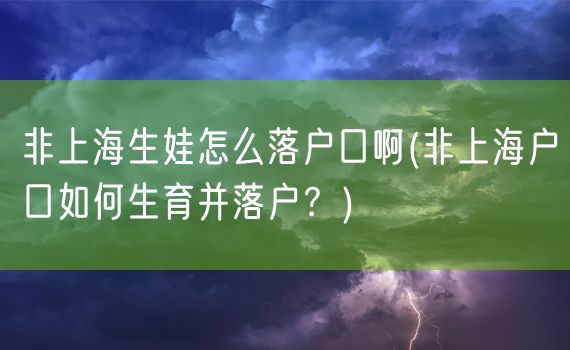 非上海生娃怎么落户口啊(非上海户口如何生育并落户？)