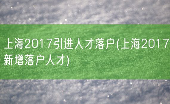 上海2017引进人才落户(上海2017新增落户人才)