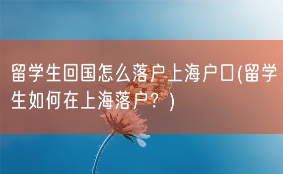 留学生回国怎么落户上海户口(留学生如何在上海落户？)