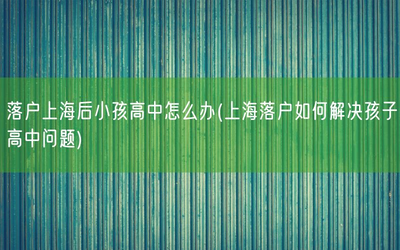 落户上海后小孩高中怎么办(上海落户如何解决孩子高中问题)