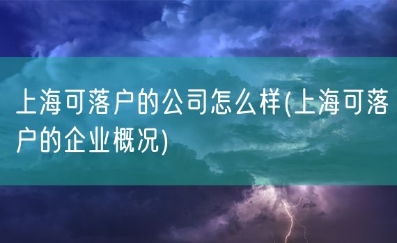 上海可落户的公司怎么样(上海可落户的企业概况)