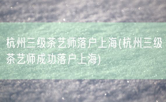 杭州三级茶艺师落户上海(杭州三级茶艺师成功落户上海)