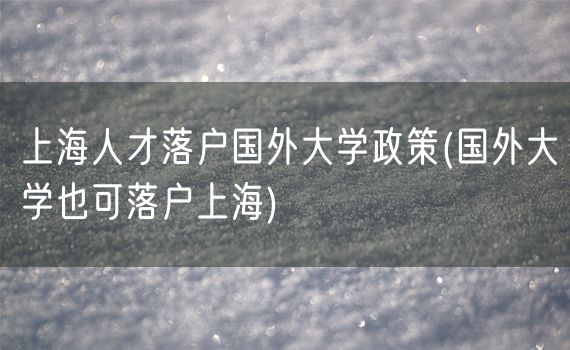 上海人才落户国外大学政策(国外大学也可落户上海)