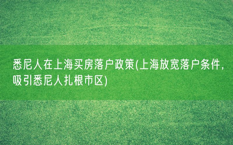 悉尼人在上海买房落户政策(上海放宽落户条件，吸引悉尼人扎根市区)