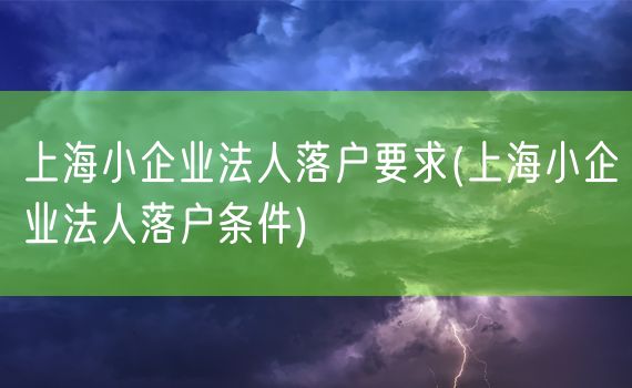 上海小企业法人落户要求(上海小企业法人落户条件)