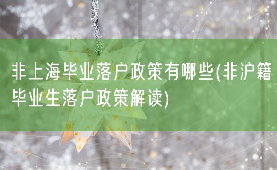 非上海毕业落户政策有哪些(非沪籍毕业生落户政策解读)