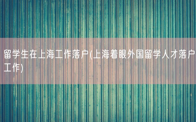 留学生在上海工作落户(上海着眼外国留学人才落户工作)