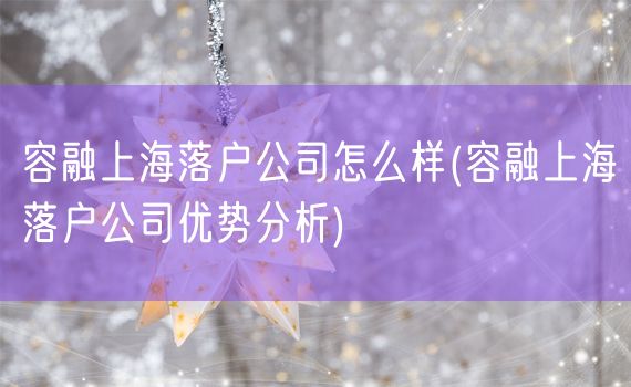 容融上海落户公司怎么样(容融上海落户公司优势分析)