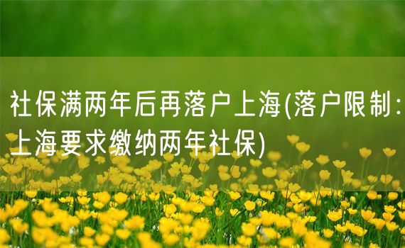 社保满两年后再落户上海(落户限制：上海要求缴纳两年社保)