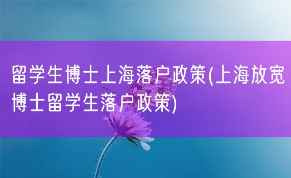 留学生博士上海落户政策(上海放宽博士留学生落户政策)