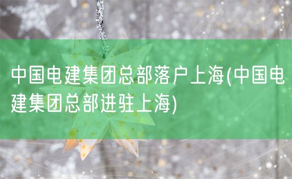 中国电建集团总部落户上海(中国电建集团总部进驻上海)