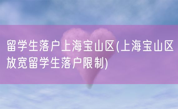 留学生落户上海宝山区(上海宝山区放宽留学生落户限制)