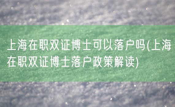 上海在职双证博士可以落户吗(上海在职双证博士落户政策解读)