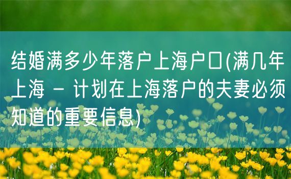 结婚满多少年落户上海户口(满几年上海 - 计划在上海落户的夫妻必须知道的重要信息)