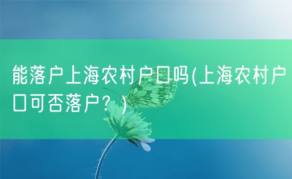 能落户上海农村户口吗(上海农村户口可否落户？)