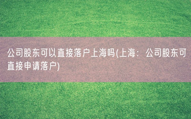 公司股东可以直接落户上海吗(上海：公司股东可直接申请落户)