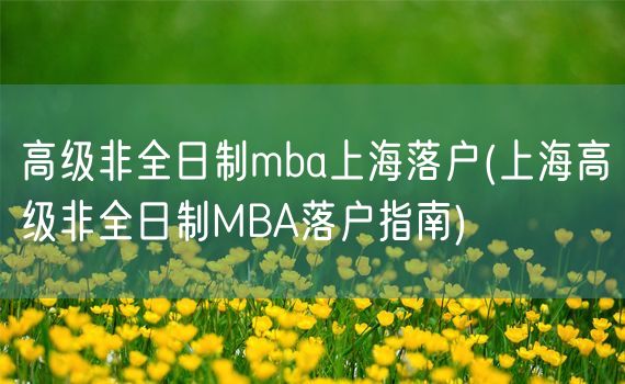 高级非全日制mba上海落户(上海高级非全日制MBA落户指南)