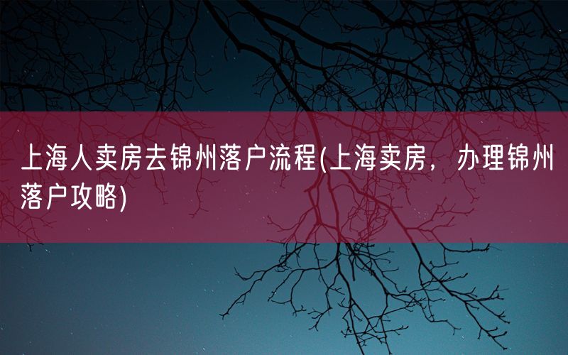 上海人卖房去锦州落户流程(上海卖房，办理锦州落户攻略)