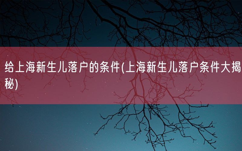 给上海新生儿落户的条件(上海新生儿落户条件大揭秘)