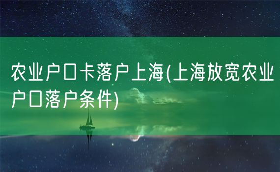 农业户口卡落户上海(上海放宽农业户口落户条件)