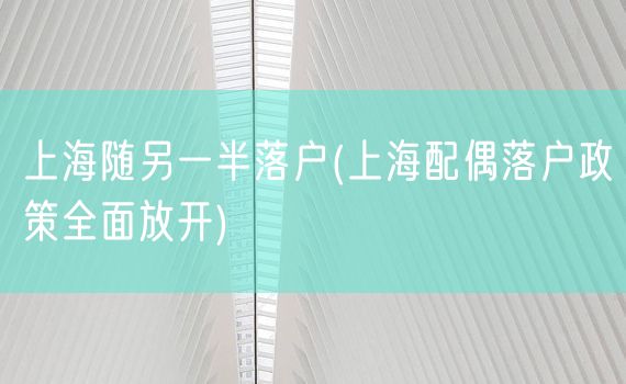 上海随另一半落户(上海配偶落户政策全面放开)