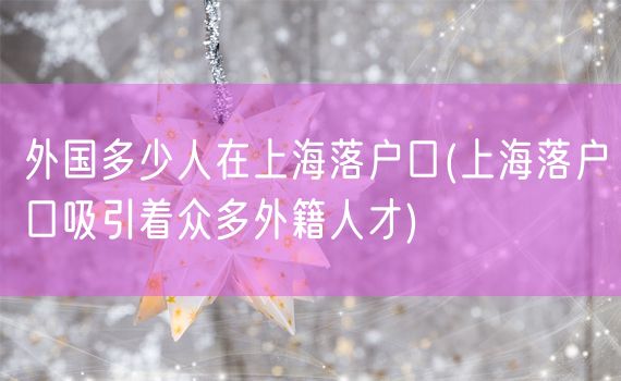 外国多少人在上海落户口(上海落户口吸引着众多外籍人才)