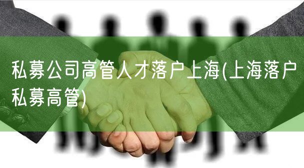 私募公司高管人才落户上海(上海落户私募高管)