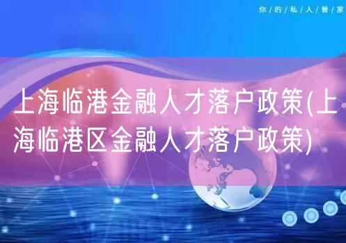 上海临港金融人才落户政策(上海临港区金融人才落户政策)