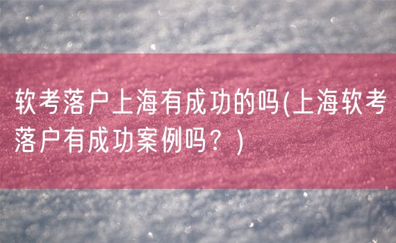 软考落户上海有成功的吗(上海软考落户有成功案例吗？)