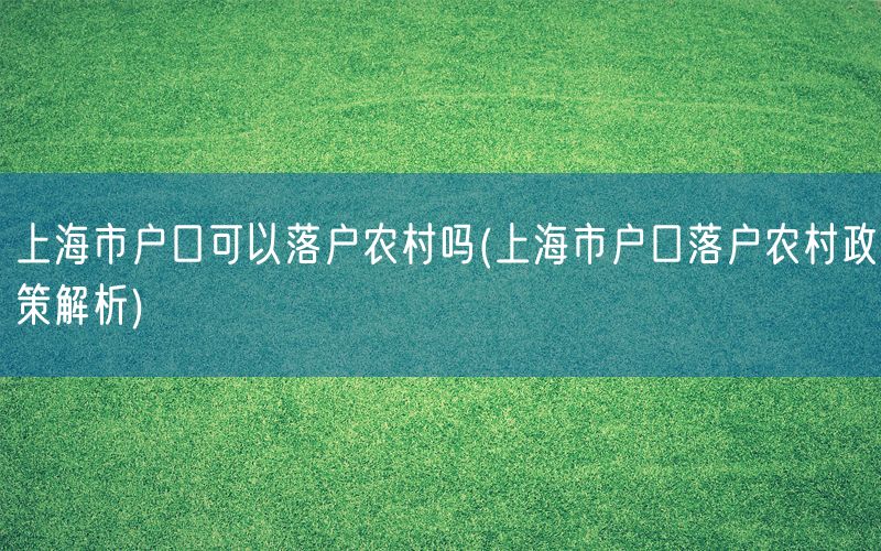 上海市户口可以落户农村吗(上海市户口落户农村政策解析)