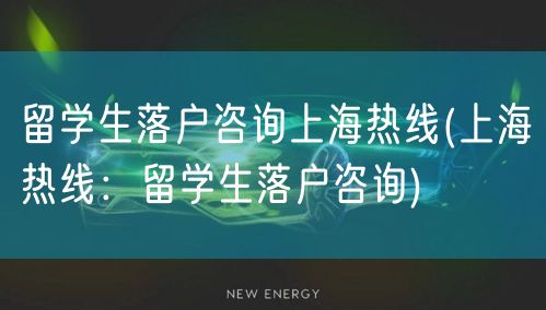 留学生落户咨询上海热线(上海热线：留学生落户咨询)