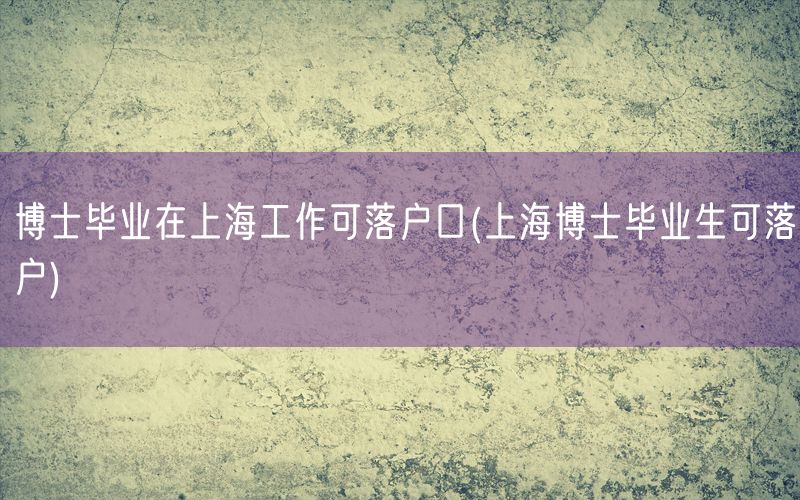 博士毕业在上海工作可落户口(上海博士毕业生可落户)