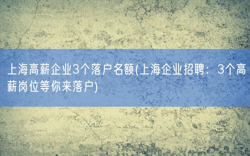 上海高薪企业3个落户名额(上海企业招聘：3个高薪岗位等你来落户)