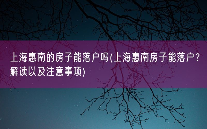 上海惠南的房子能落户吗(上海惠南房子能落户？解读以及注意事项)