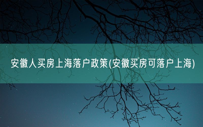 安徽人买房上海落户政策(安徽买房可落户上海)