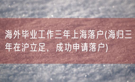 海外毕业工作三年上海落户(海归三年在沪立足，成功申请落户)